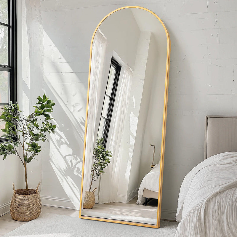 70" Aluminum Arch Freestanding Framed Standing Mirror - Gold