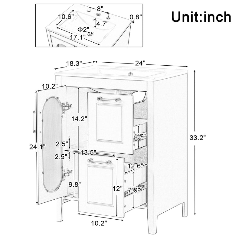 Modern Bathroom Vanity With Sink, Cabinet With 2 Drawers And Door, Adjustable Shelf