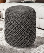 Load image into Gallery viewer, Wool Cylindrical Pouf With Diamond Pattern - Dark Gray
