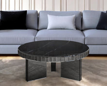 Load image into Gallery viewer, 35" Mirro Glass And Faux Marble Round Coffee Table - Black
