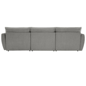 113.3" Convertible Sectional Sofa Couch 3-Seat L-Shaped Sofa with Movable Ottoman and  USB for Apartment, Living Room, Bedroom, Grey