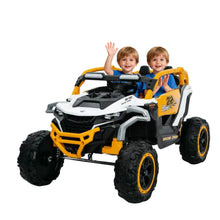 Load image into Gallery viewer, Ride On Models 12V Kids Electric Truck With Remote Control, Front &amp; Rear Suspension, 2 Seater UTV, Flashlights, Music Player - Yellow / White
