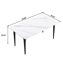 Load image into Gallery viewer, 63" Modern Artificial Stone White Straight Edge Black Metal Leg Dining Table, 6 People - White / Black
