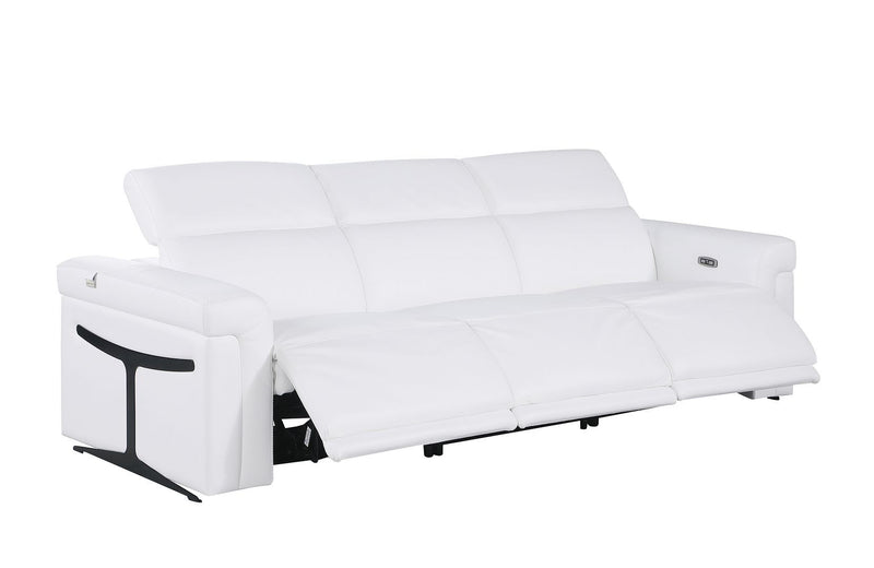Top Grain Leather Reclining Metal USB Sofa (720432) - White