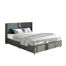 Load image into Gallery viewer, Anna Full Size Gray Linen Upholstered Wingback Platform Bed with Patented 4 Drawers Storage, Modern Design Headboard with Tight Channel, Wooden Slat Mattress Support No Box Spring Needed
