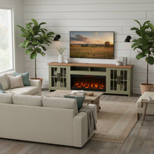 Load image into Gallery viewer, 97" Fireplace TV Stand Console For TVs Up To 100" - Sage Green And Fruitwood Finish
