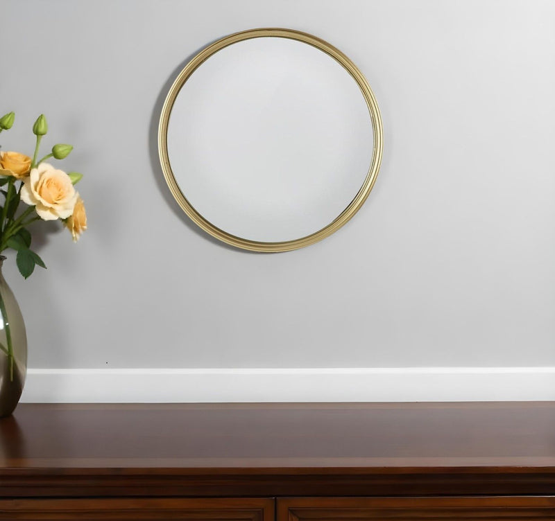 10" Round Iron Textured Framed Accent Mirror - Gold