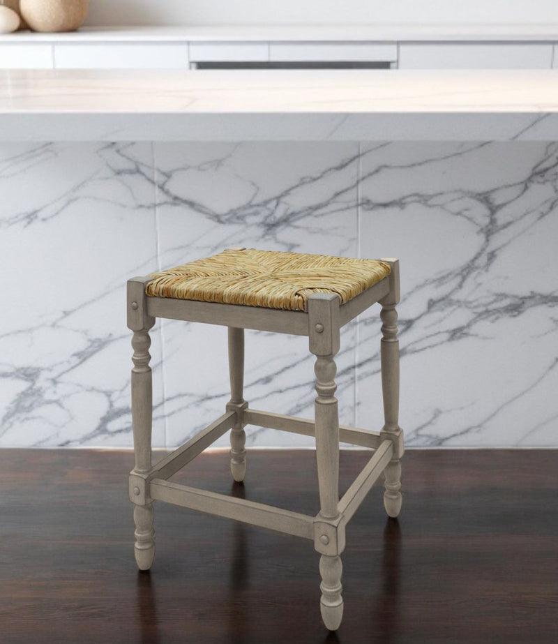 Backless Counter Height Bar Chair With Footrest 24" - Natural And Gray