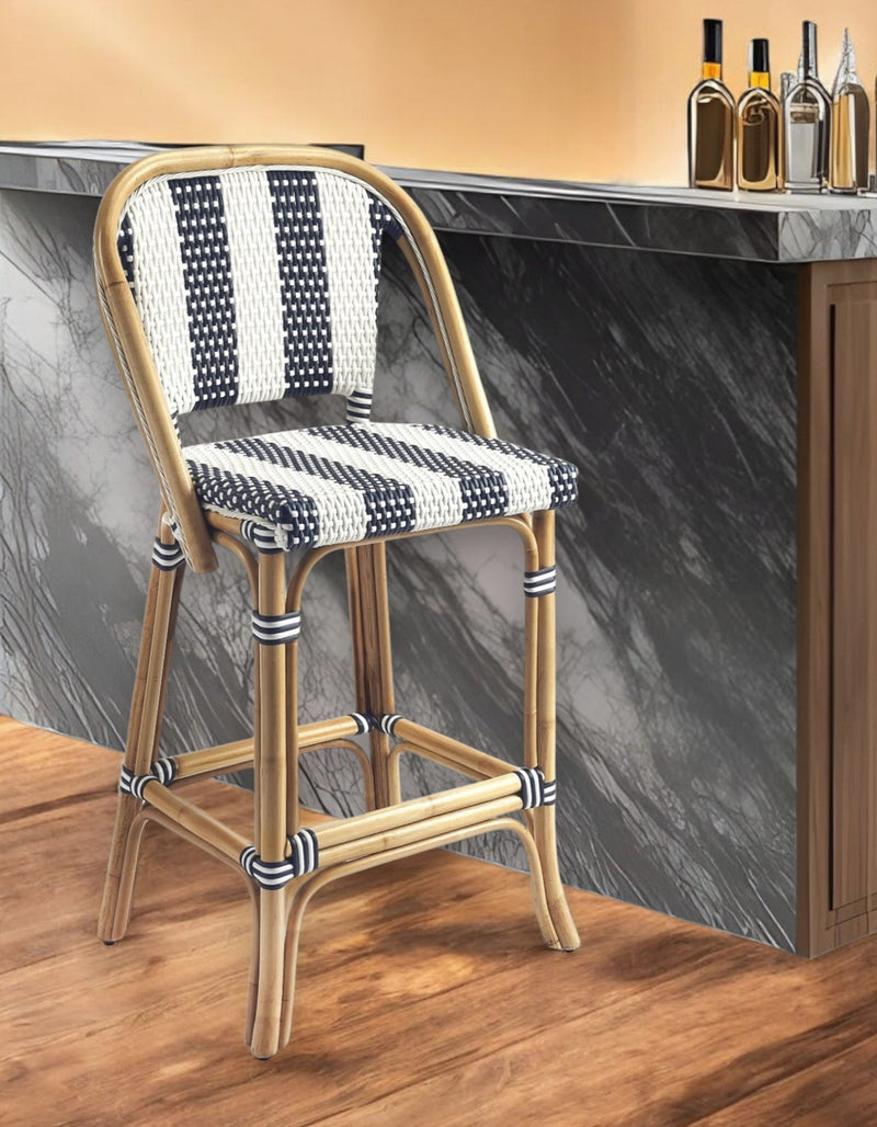 Natural Rattan Bar Chair - Blue / White