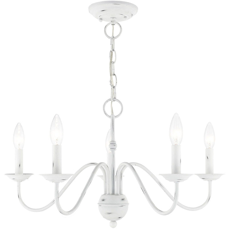 13" Five Light Dimmable Chandelier With Shades - Antiqued White