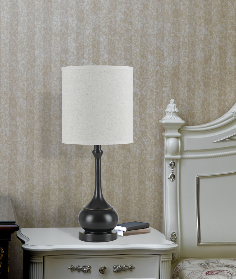 Metal Table Lamp With Beige Drum Shade - Bronze