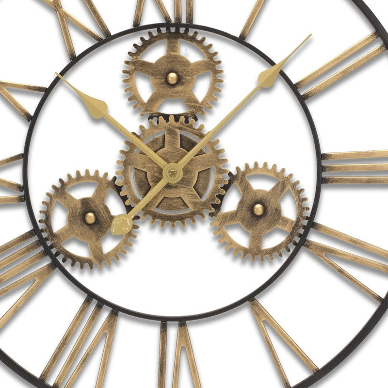 Analog Exposed Gear Round Wall Clock - Black / Gold
