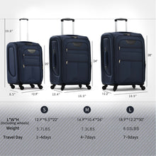Load image into Gallery viewer, Softside Luggage Expandable 3 Piece Set Suitcase Upright Spinner Softshell Lightweight Luggage Travel Set - Dark Blue
