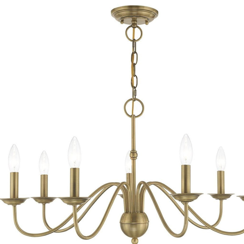 16" Seven Light Dimmable Chandelier With Shades - Antiqued Brass