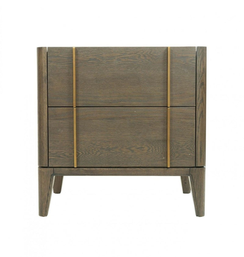 Mid Century Faux Marble Nightstand With Two Drawers - Dark Brown And White
