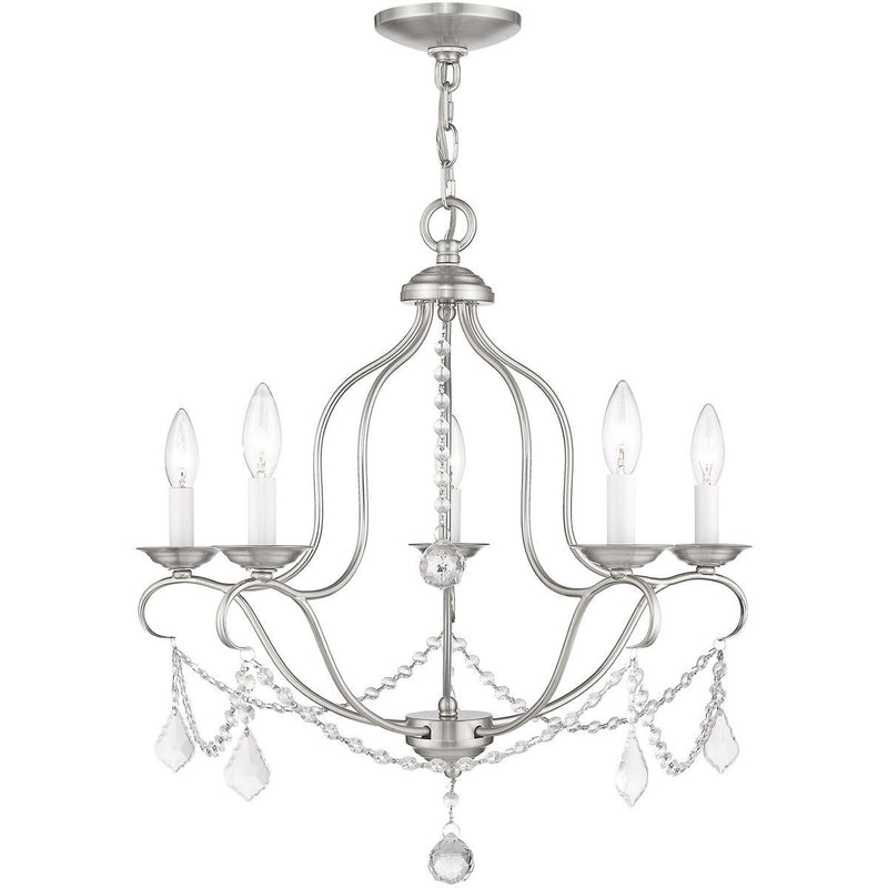 24" Five Light Dimmable Chandelier With Shades - Nickel