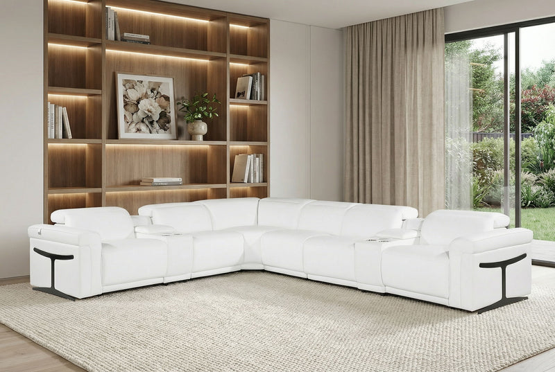 Italian Leather Modular L-Shaped Eight Piece Corner Sectional With Console - White