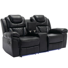 Load image into Gallery viewer, Home Theater Seating Manual Recliner Loveseat With Hide-Away Storage, Cup Holders And Led Light Strip For Living Room
