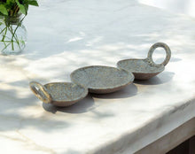 Load image into Gallery viewer, 14" Round Distressed Cast Iron Tri Circle Vanity Tray With Handles - Blue / Gold
