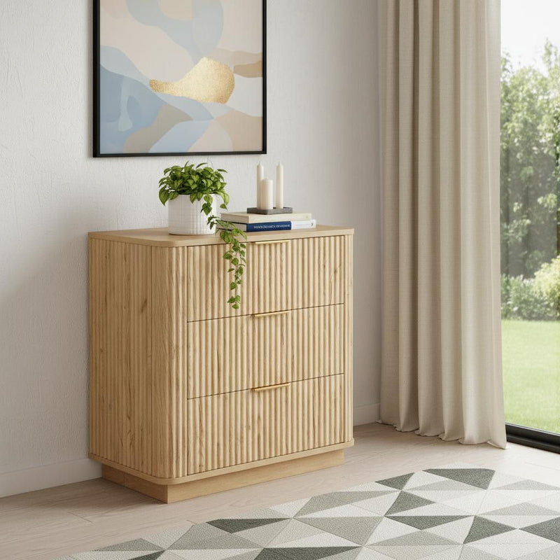 Ribbed Texture Three Drawer Dresser - Oak
