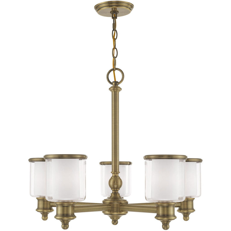21'' Five Light Dimmable Chandelier With Shades - Antiqued Brass