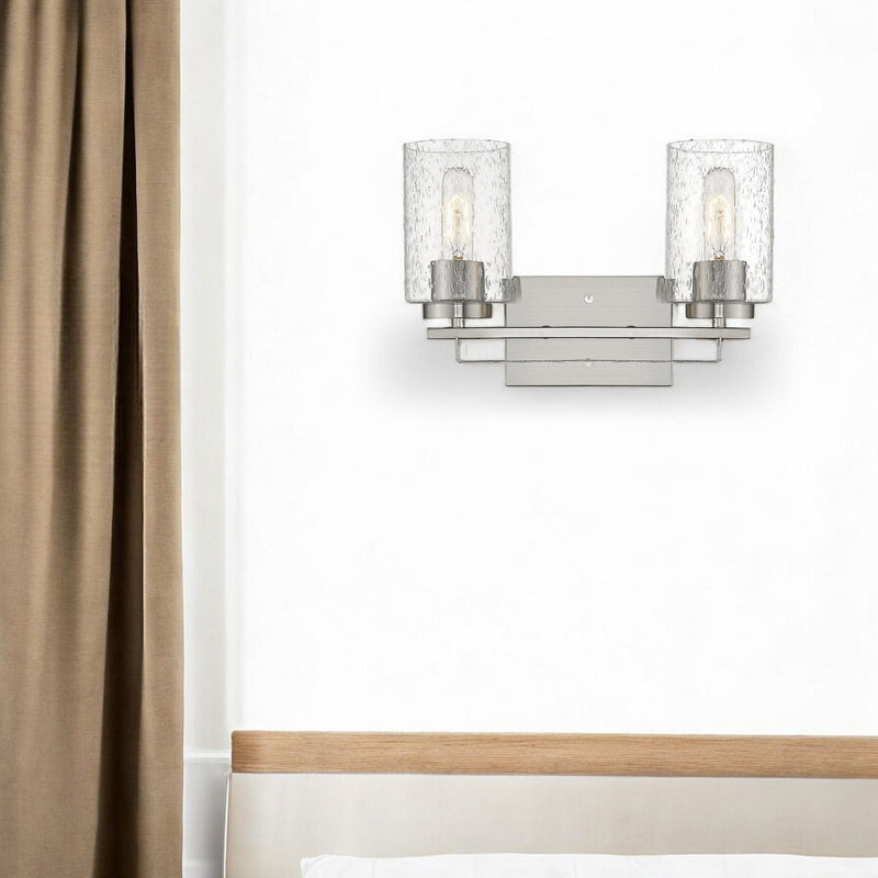 Metal And Textured Glass Two Light Wall Sconce - Silver