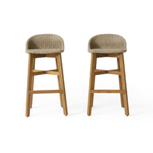 Load image into Gallery viewer, Beeson - Outdoor Wicker And Acacia Wood Barstools Set, Water Resistant - Brown
