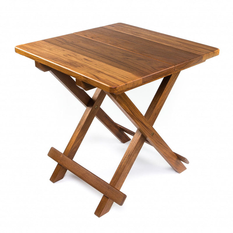 Solid Square Teak Folding Indoor Outdoor End Table - Brown