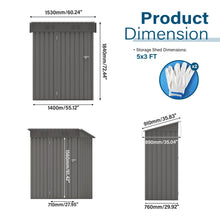 Load image into Gallery viewer, 5 X 3 Ft Durable Metal Shed Outdoor Storage Shed With Pitched Roof And Lockable Door - Gray
