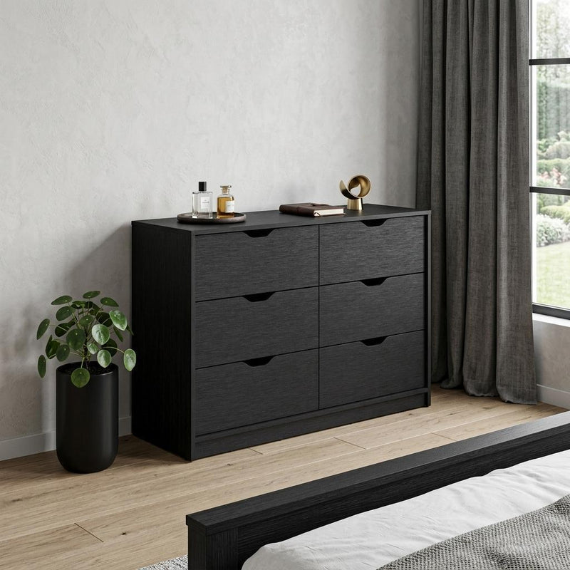Wood Two Door Four Drawer Combo Dresser - Black