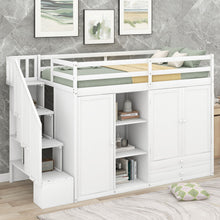 Load image into Gallery viewer, Loft Bed With 3 Shelves, 2 Wardrobes, 2 Drawers, Ladder Storage
