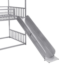 Load image into Gallery viewer, Twin over Twin Metal Bunk Bed House Bed with Slide and Staircase, Silver
