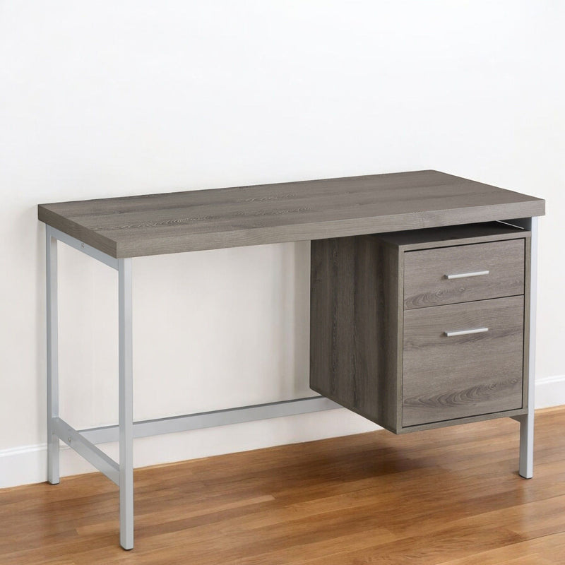 24" Computer Desk With Two Drawers - Taupe And Silver