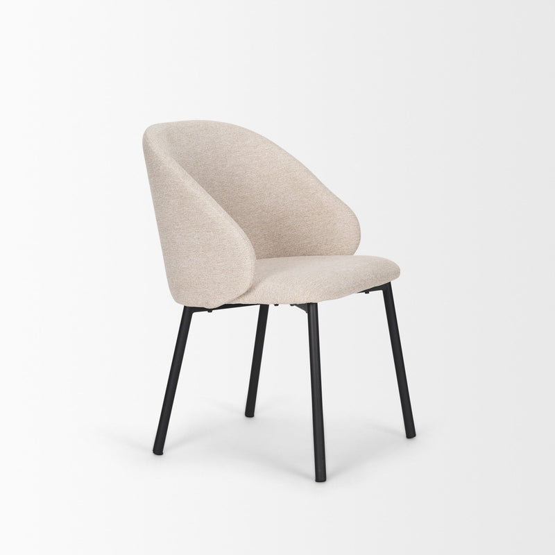 Upholstered Fabric Metal Dining Side Chair - Cream / Black