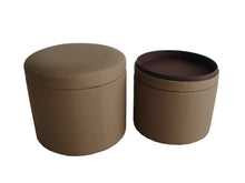 Load image into Gallery viewer, Faux Leather Round Storage Ottoman - Tan
