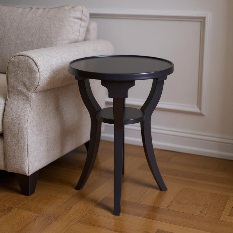 Wood And Solid Wood Round End Table With Shelf - Blue