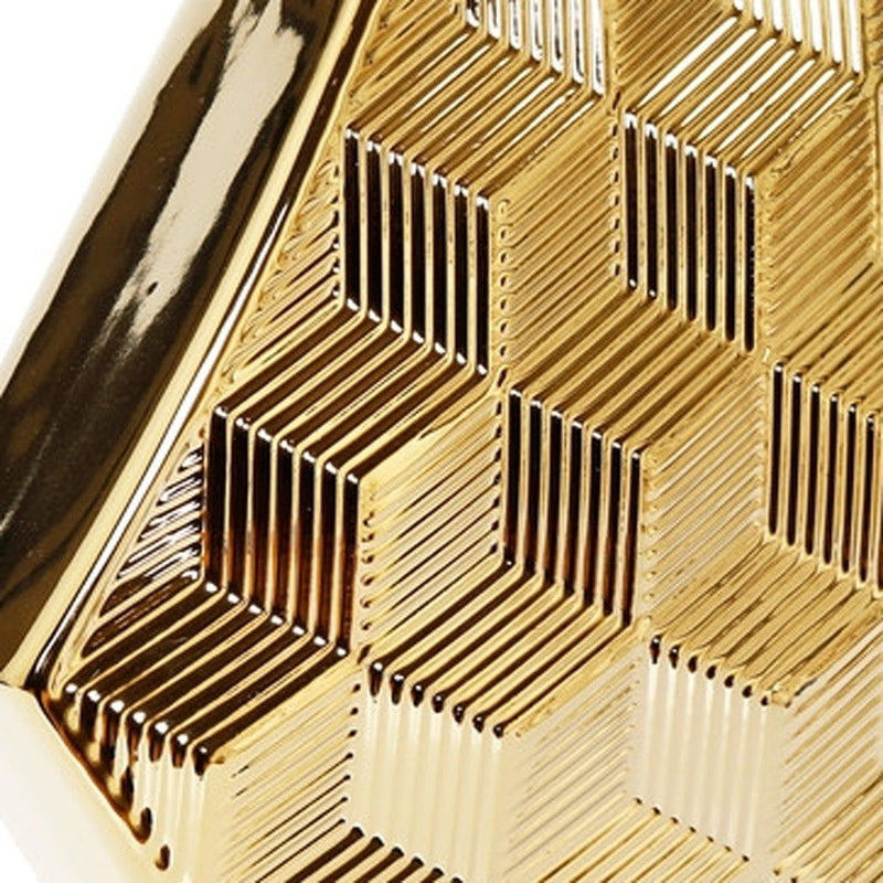 Geometric Table Vase With Sculptural Details - Gold