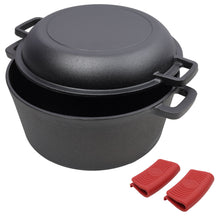 Load image into Gallery viewer, Pre-Seasoned Cast Dutch Oven 2 In 1 With Dual Handles And Covers, 5 Quart - Black
