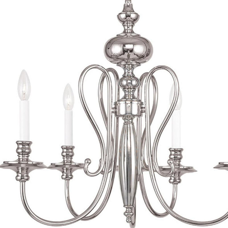 22" Five Light Metal Dimmable Chandelier With Shades - Nickel / Pearl Silver
