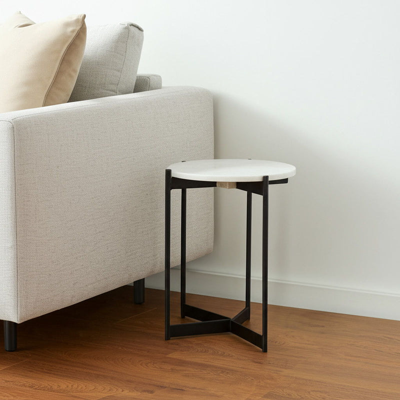Glass Round End Table - Brown And White