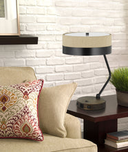Load image into Gallery viewer, Metal Two Light Desk USB Table Lamp With Beige Drum Shade - Black / Brown
