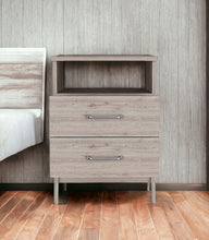 Load image into Gallery viewer, 16" x 12.9" x 19.9" Two Drawer Faux Wood Nightstand - Gray
