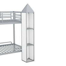 Load image into Gallery viewer, Metal Twin over Twin Castle-shaped Bunk Bed with Wardrobe and Multiple Storage, Gray+White
