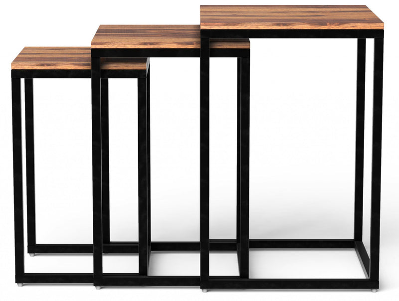 Solid Wood Nested Tables (Set of 3) - Black And Brown