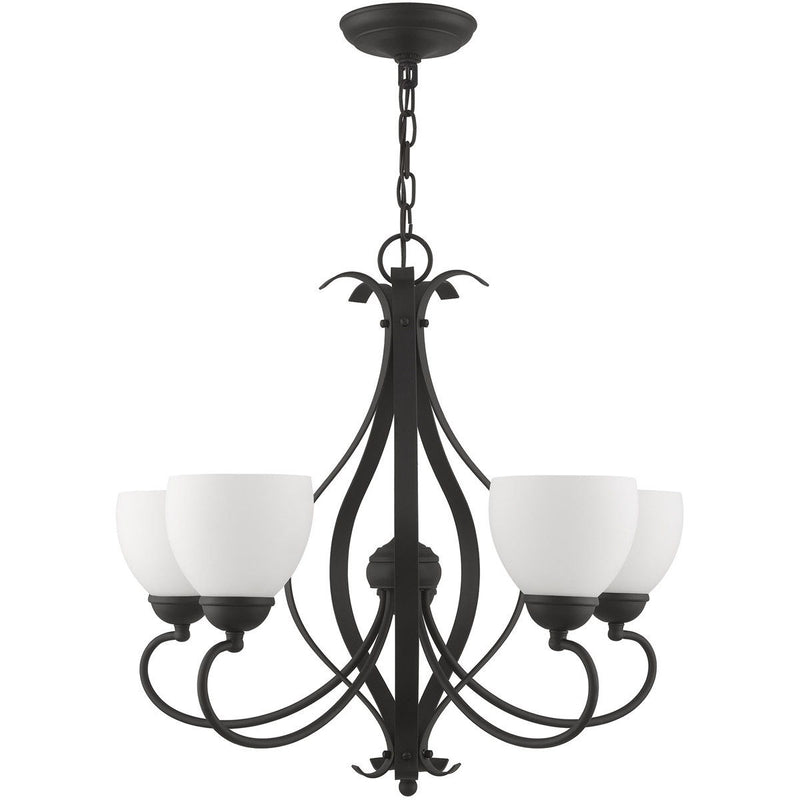 24" Five Light Dimmable Chandelier With Shades - Black
