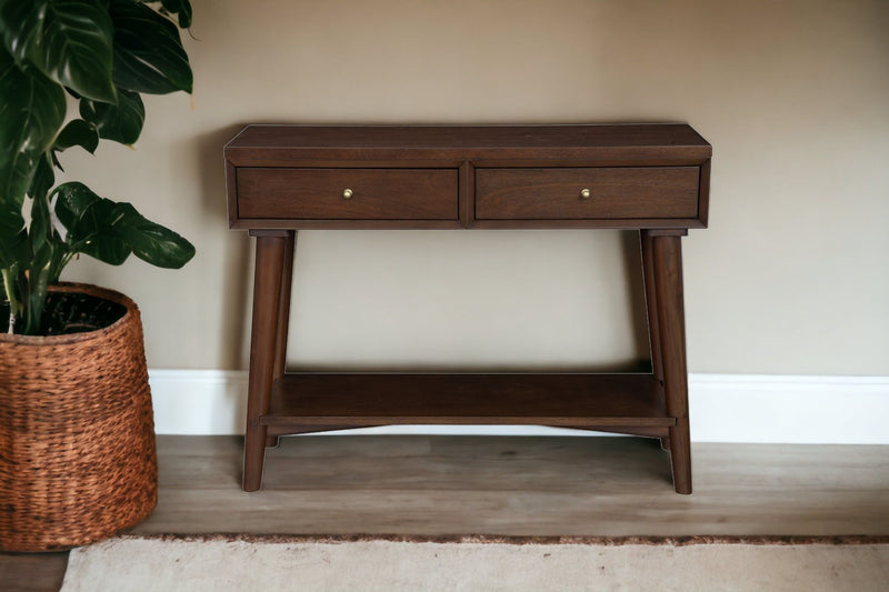 Solid And Manufactured Wood Floor Shelf Console Table With Storage With Storage - Brown