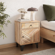 Load image into Gallery viewer, Solid Wood Vintage Nightstand With Handcrafted Detailing - Natural
