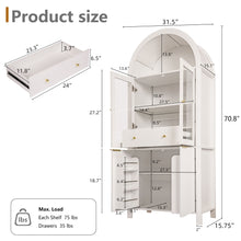 Load image into Gallery viewer, Fluted Tall Arched Pantry Cabinet With Adjustable Shelves, Glass Door &amp; Hidden Drawer For Kitchen

