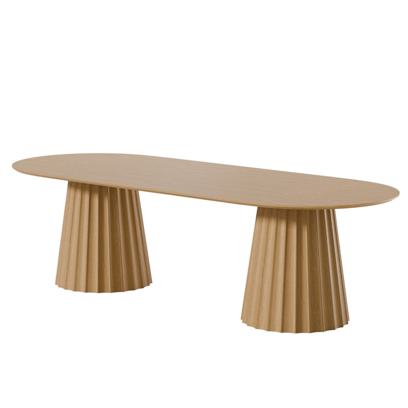 86" Wood Double Pedestal Base Oval Dining Table - Brown / Natural