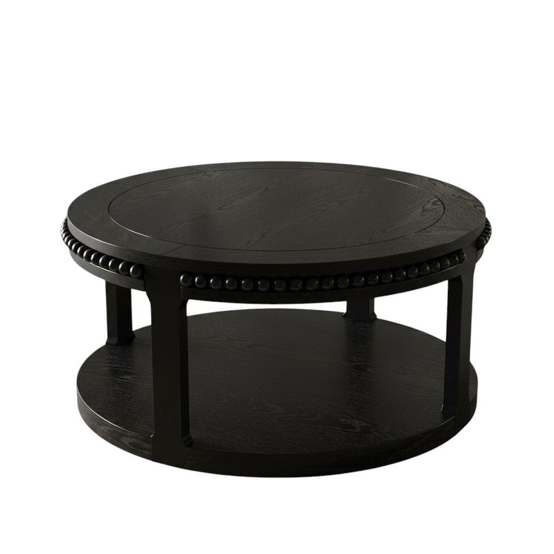 Floor Shelf Beaded Round Coffee Table - Black